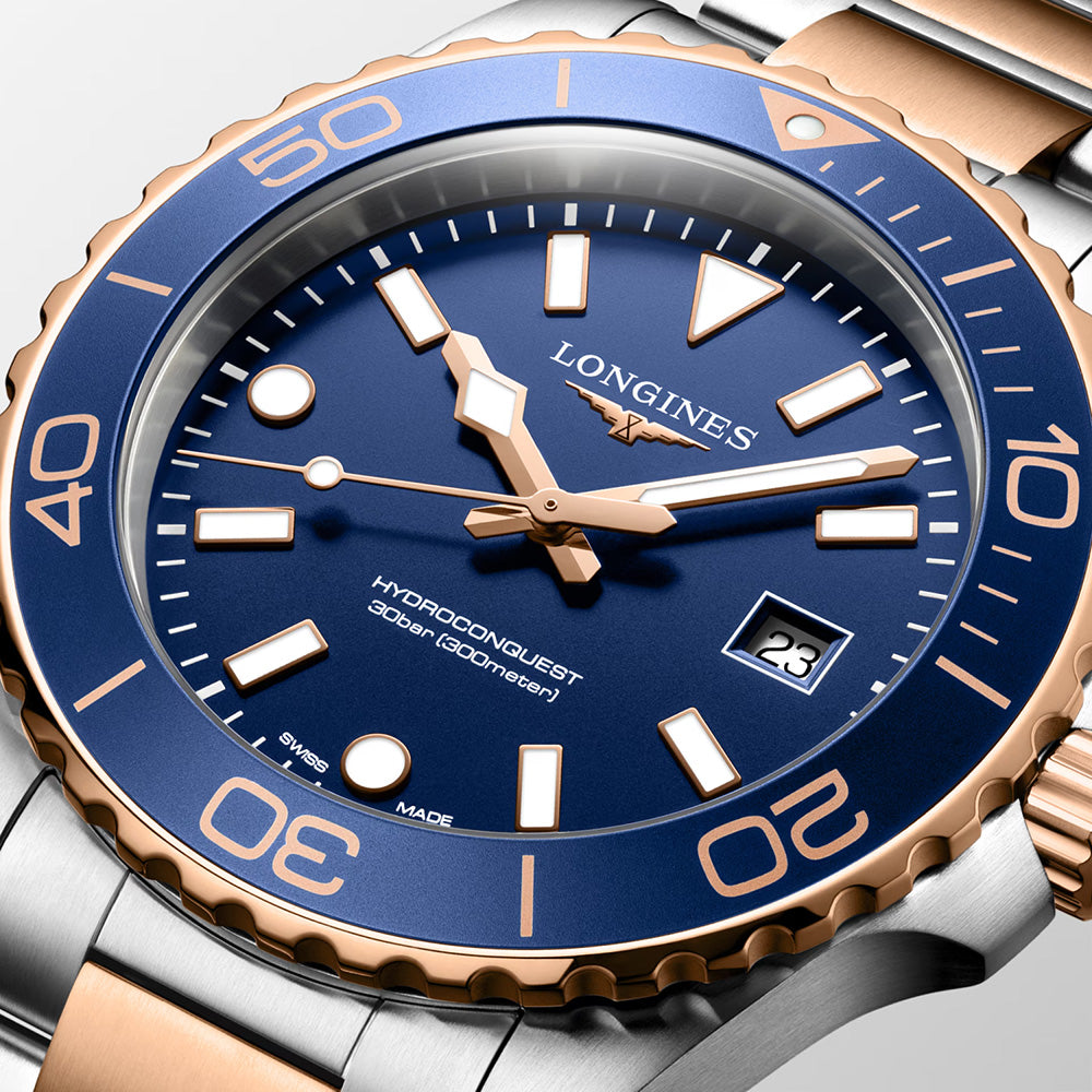 Longines HydroConquest 42mm Blue Dial Steel and Rose Gold PVD Gents Quartz Watch L37693987