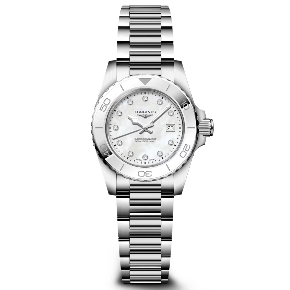 Longines HydroConquest 30mm MOP Diamond Dot Dial Quartz Ladies Watch L33694876