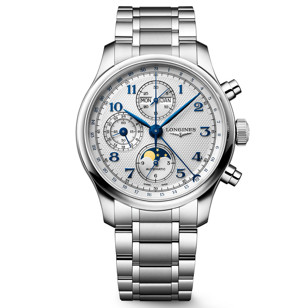 Longines Master Collection 41mm Silver Dial Automatic Chronograph Day & Date Moonphase Gents Watch L2.962.4.73.6