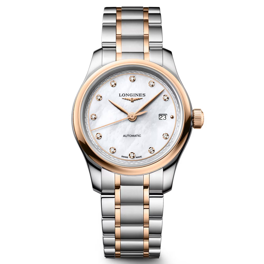 Longines Conquest 30mm MOP Diamond Dot Dial Steel and 18ct Pink Gold Cap Automatic Ladies Watch L24495897