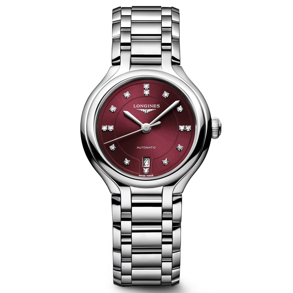 Longines PrimaLuna 30mm Bordeaux Diamond Dot Dial Ladies Automatic Watch L81234676