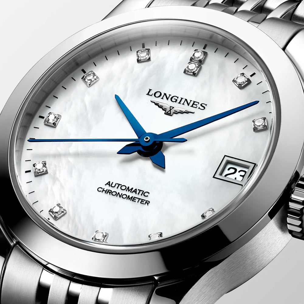 Longines Record Collection 26mm MOP Diamond Dot Dial Automatic Ladies Watch L23204876