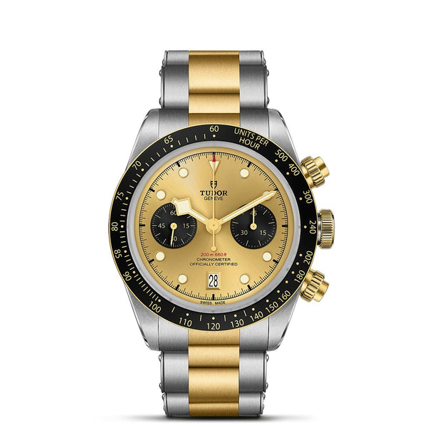 tudor black bay chrono s&g 41mm gold dial steel & gold gents watch