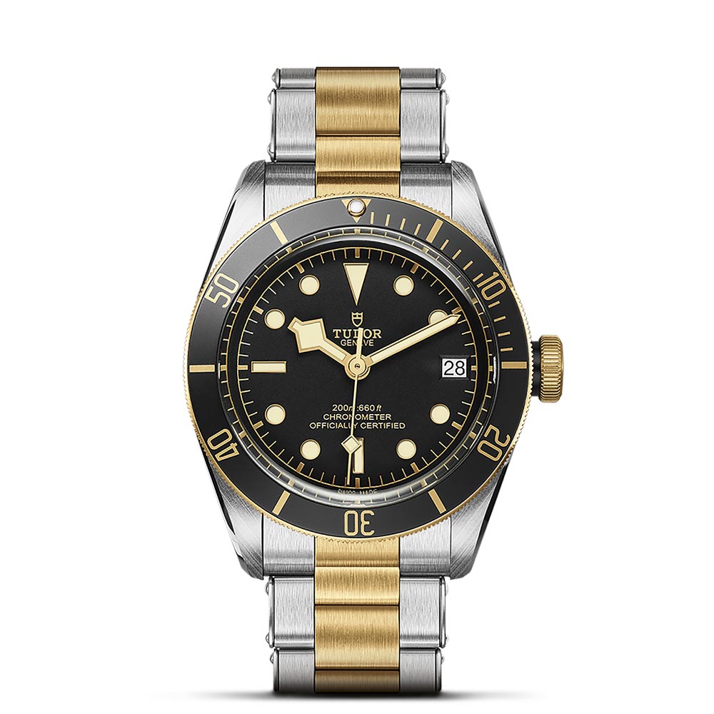 tudor black bay s&g 41mm black dial steel & gold gents watch