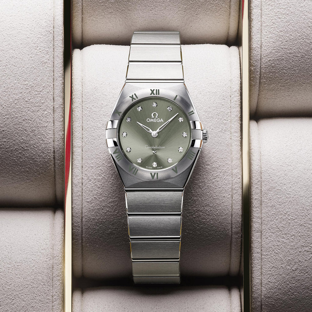 OMEGA Constellation 28mm Green Dial Diamond Ladies Quartz Watch 13110286060001