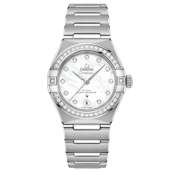 omega constellation 29mm mop dial diamond ladies automatic watch