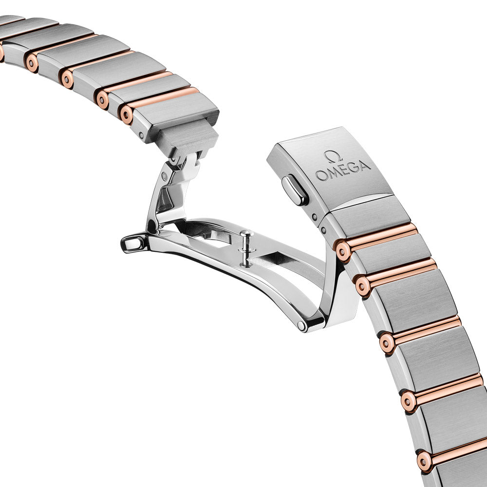 OMEGA Constellation 25mm Blue Dial 18ct Rose Gold & Steel Diamond Ladies Quartz Watch 13120256053002