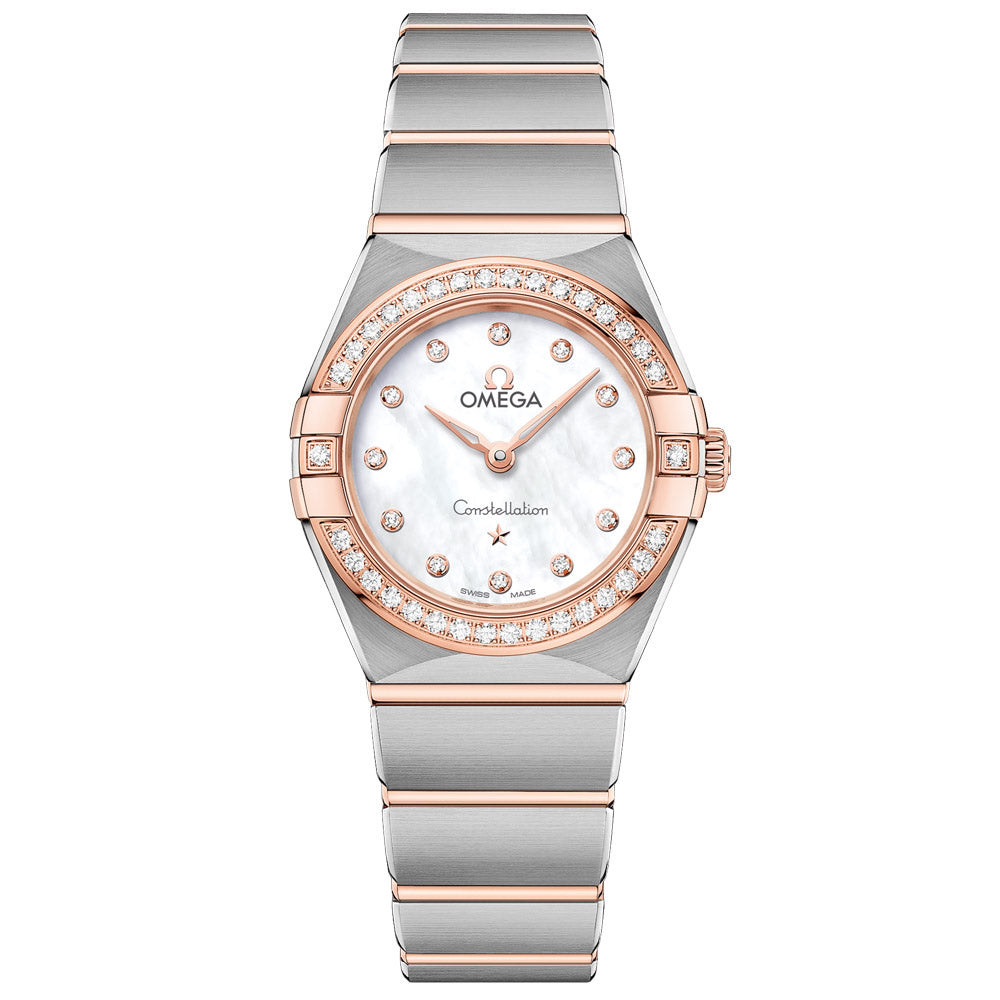 OMEGA Constellation 25mm MOP Dial 18ct Rose Gold & Steel Diamond Ladies Quartz Watch 13125256055001