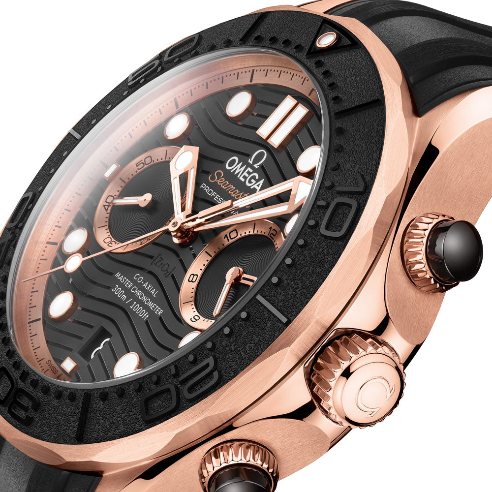 OMEGA Seamaster Diver 300M 44mm Black Dial 18ct Rose Gold Automatic Chronograph Gents Watch 21062445101001