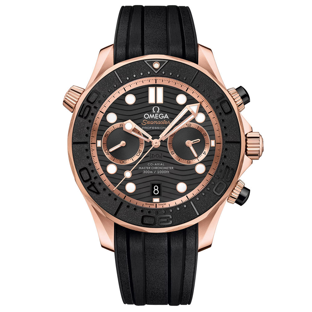 OMEGA Seamaster Diver 300M 44mm Black Dial 18ct Rose Gold Automatic Chronograph Gents Watch 21062445101001