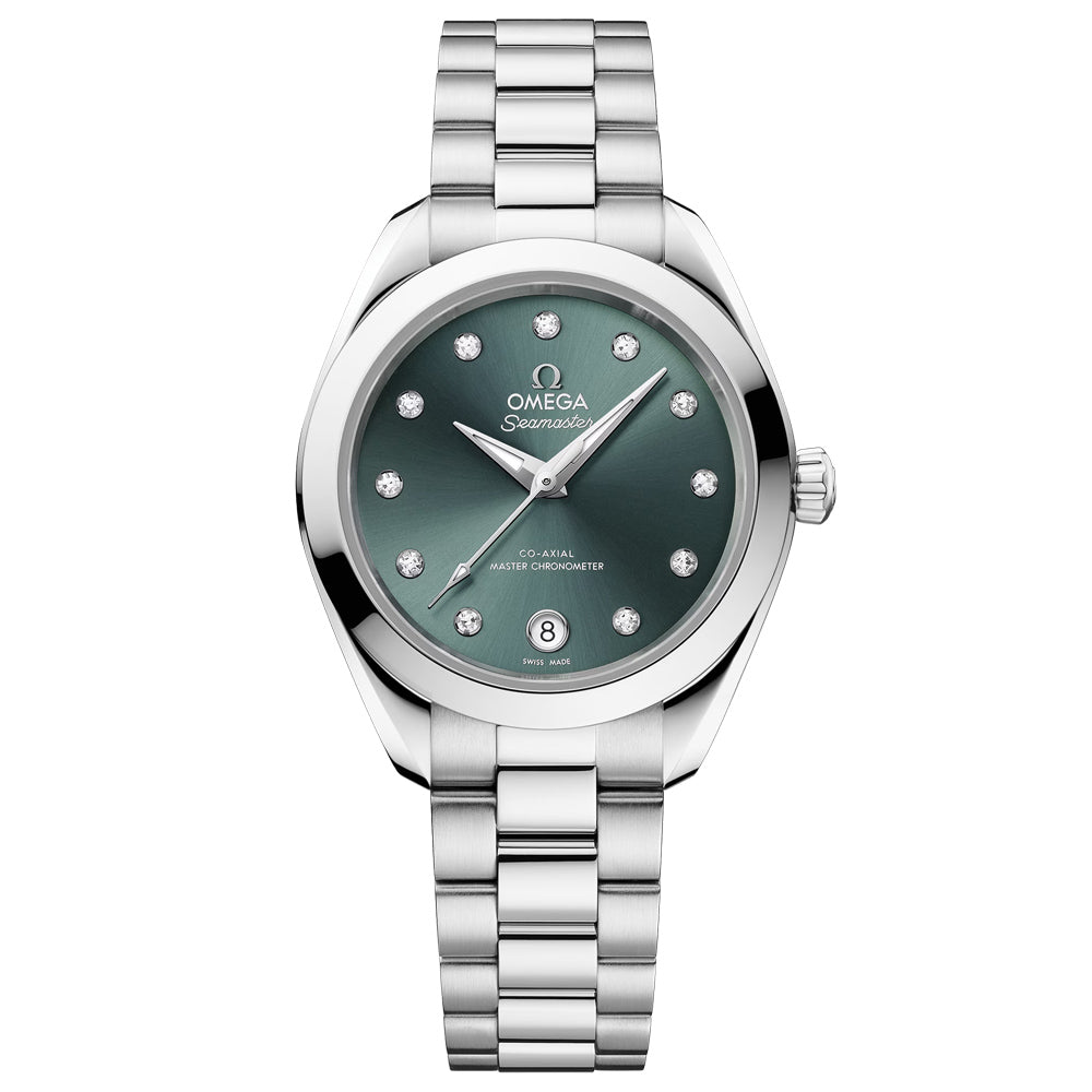 OMEGA Seamaster Aqua Terra 150M 30mm Pine Green Diamond Index Dial Automatic Ladies Watch 22010302060001