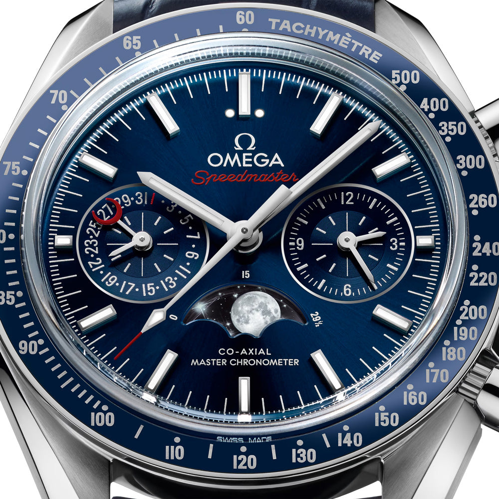 OMEGA Speedmaster Moonphase Chronograph 44.25mm Blue Dial Automatic Gents Watch 30433445203001