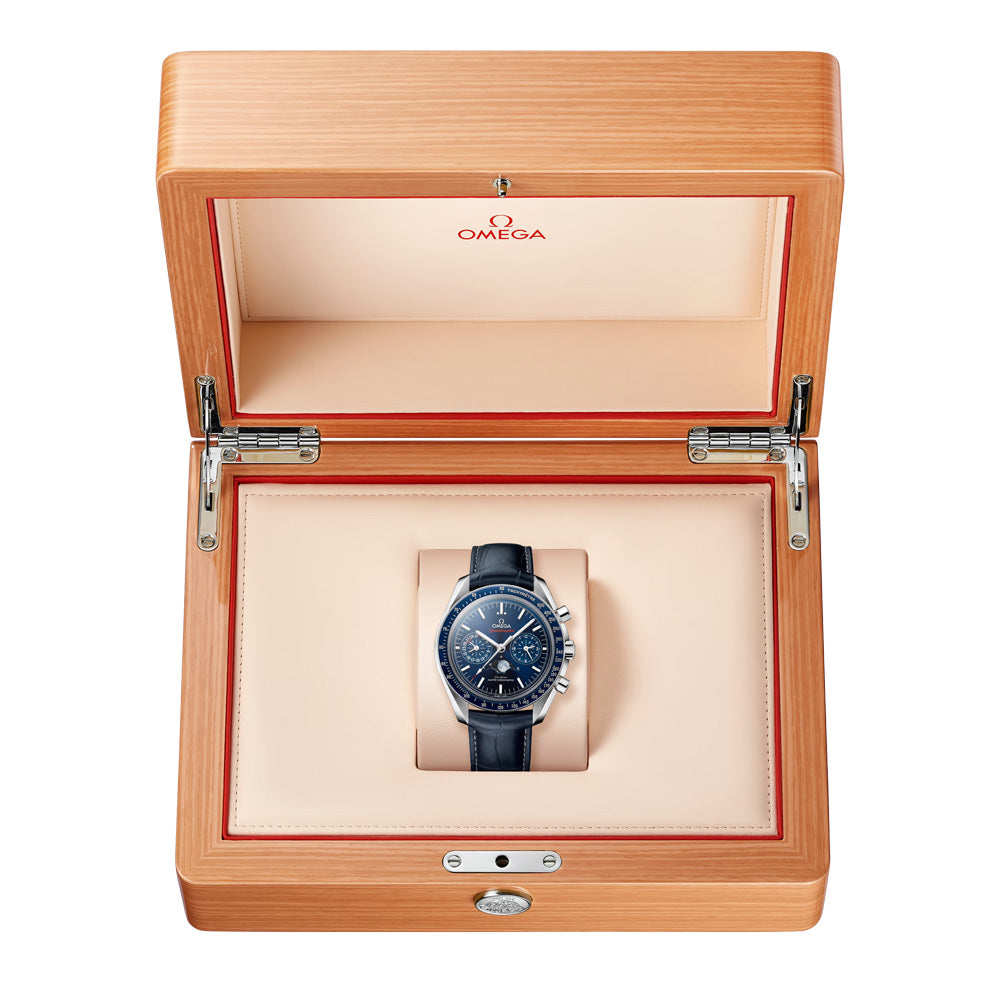OMEGA Speedmaster Moonphase Chronograph 44.25mm Blue Dial Automatic Gents Watch 30433445203001