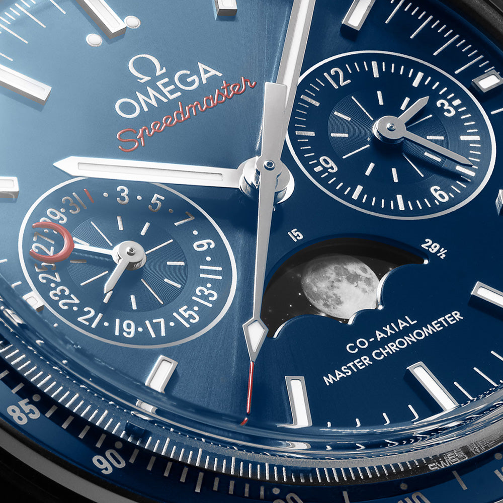 OMEGA Speedmaster Moonphase Chronograph 44.25mm Blue Dial Automatic Gents Watch 30433445203001