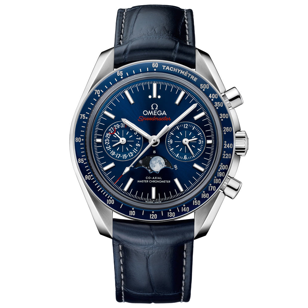 OMEGA Speedmaster Moonphase Chronograph 44.25mm Blue Dial Automatic Gents Watch 30433445203001