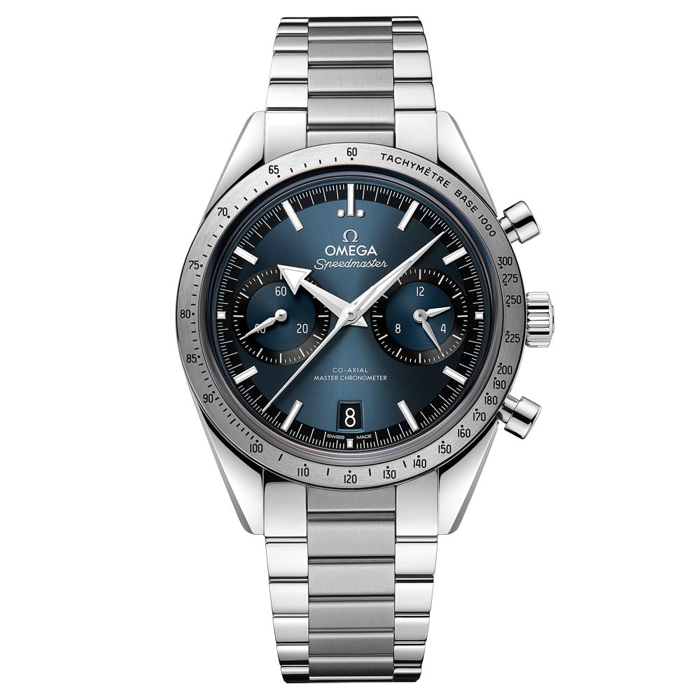 omega speedmaster 57 chronograph 40.5mm blue dial manual wound gents watch