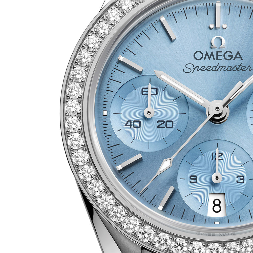OMEGA Speedmaster 38 Chronograph Ice Blue Dial Diamond Automatic Watch 32415385003001