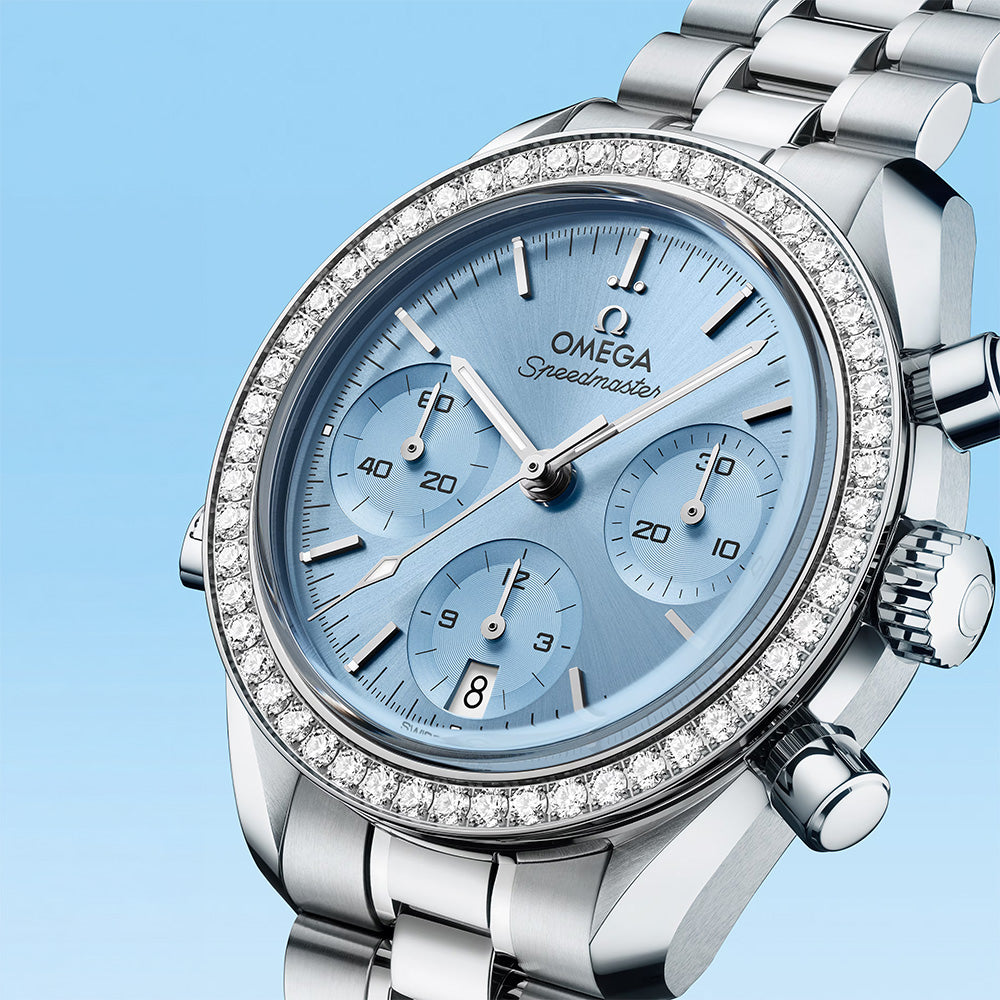 OMEGA Speedmaster 38 Chronograph Ice Blue Dial Diamond Automatic Watch 32415385003001
