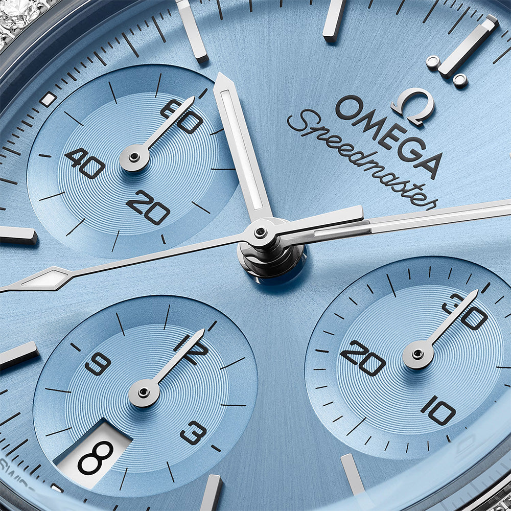OMEGA Speedmaster 38 Chronograph Ice Blue Dial Diamond Automatic Watch 32415385003001