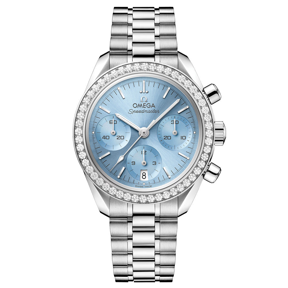 OMEGA Speedmaster 38 Chronograph Ice Blue Dial Diamond Automatic Watch 32415385003001