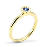 18ct Yellow Gold 0.20ct Sapphire And 0.07ct Diamond Halo Ring