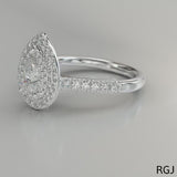 The Skye Duo Platinum 0.36ct Pear Cut Diamond Engagement Ring With 0.41ct Double Diamond Halo And Diamond Set Shoulders