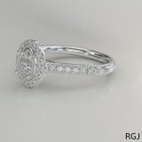 The Skye Platinum 0.91ct Oval Cut Diamond Engagement Ring With 0.39ct Diamond Halo And Diamond Set Shoulders