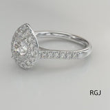 The Evie Platinum Pear Cut Diamond Engagement Ring With Diamond Halo And Diamond Set Shoulders