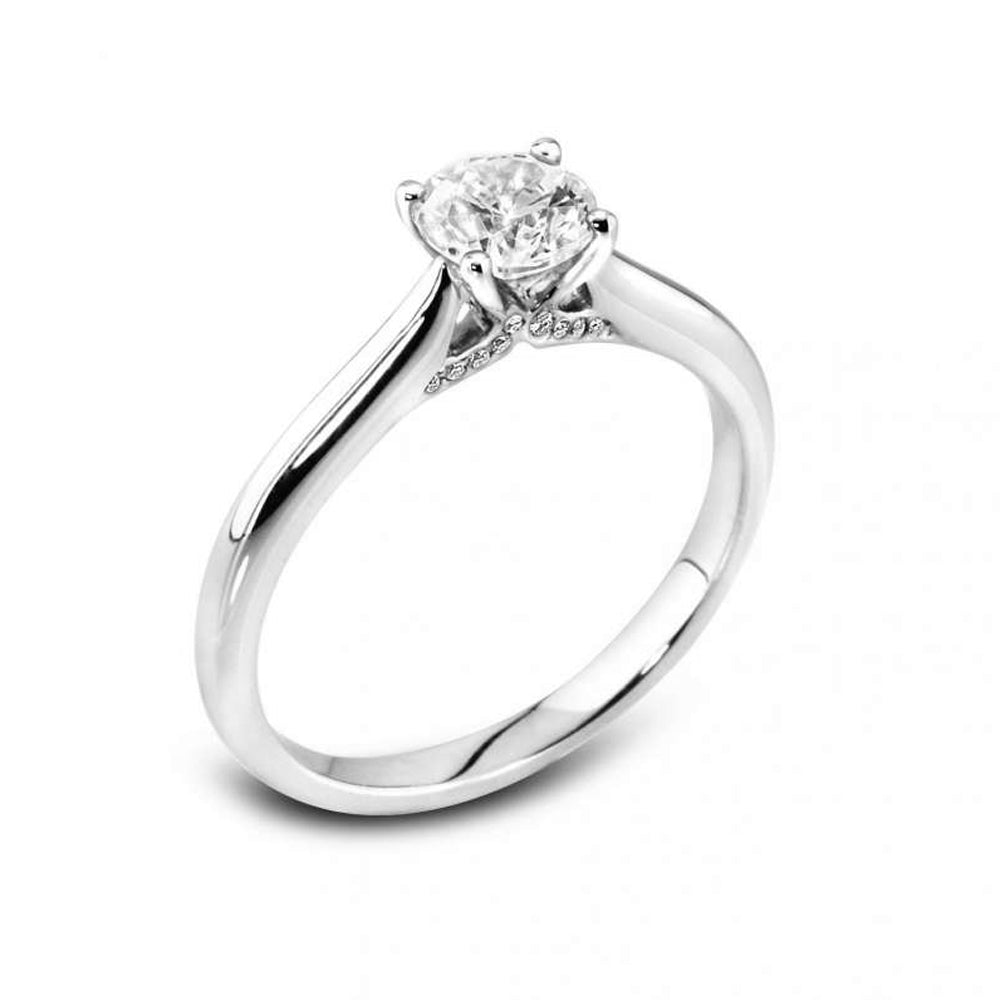 The Lunaria Platinum 0.41ct Round Brilliant Cut Diamond Solitaire Engagement Ring With 0.04ct Diamond Detailing