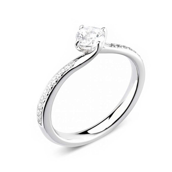 The Rose Platinum Round Brilliant Cut Diamond Solitaire Engagement Ring With Claw Set Diamond Shoulders