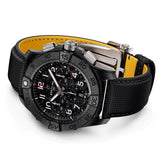 breitling avenger b01 chronograph 44mm night mission black dial black ceramic automatic gents watch laying down image