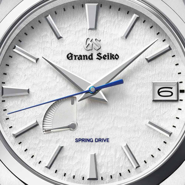 grand seiko heritage collection spring drive snowflake 41mm white dial titanium gents watch dial close up