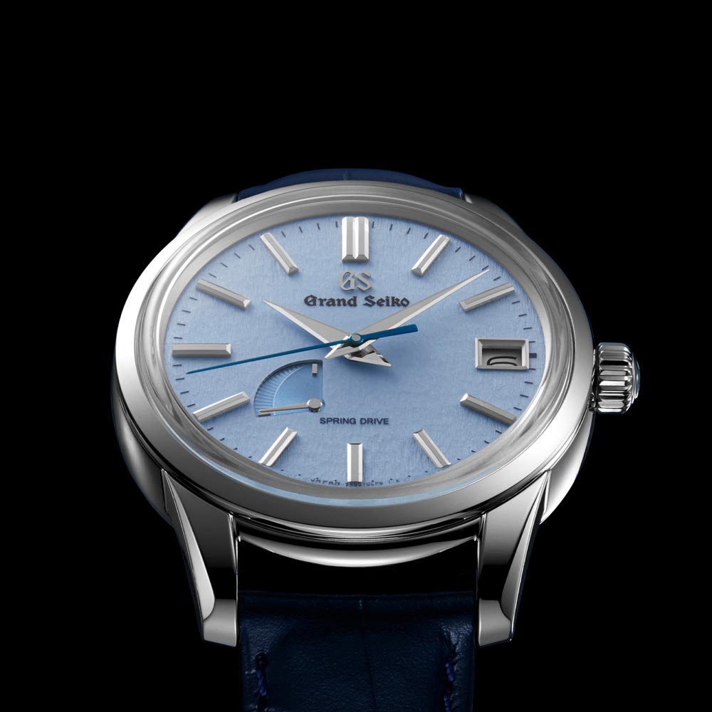 grand seiko elegance collection spring drive skyflake 40mm blue dial gents watch lug view