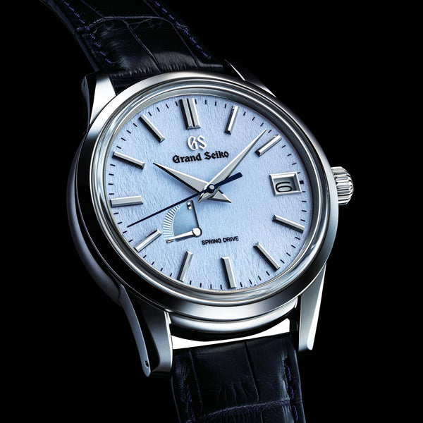 grand seiko elegance collection spring drive skyflake 40mm blue dial gents watch dial close up