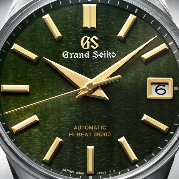grand seiko heritage collection the rikka summer breeze hi beat 40mm green dial gents automatic watch dial close up