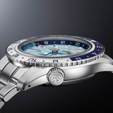 grand seiko unkai sea of clouds hi-beat gmt limited edition 40mm sky blue dial automatic watch side closeup image