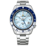 grand seiko unkai sea of clouds hi-beat gmt limited edition 40mm sky blue dial automatic watch on a steel bracelet front facing upright image