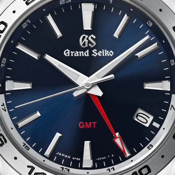 grand seiko sports collection blue scarlet quartz gmt 39mm blue dial gents watch dial close up