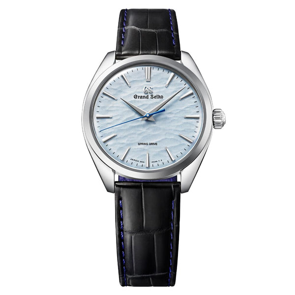grand seiko elegance collection spring drive manual wound omiwatari 38.5mm blue dial gents watch