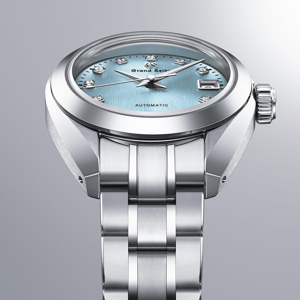 Grand Seiko Elegance Collection Mizu-Hanada Blue Linen 28mm Blue Diamond Dot Dial Automatic Ladies Watch STGK023G