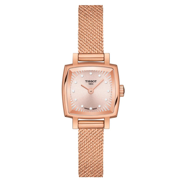 tissot t-lady lovely 20mm cream dial rose gold pvd steel diamond watch