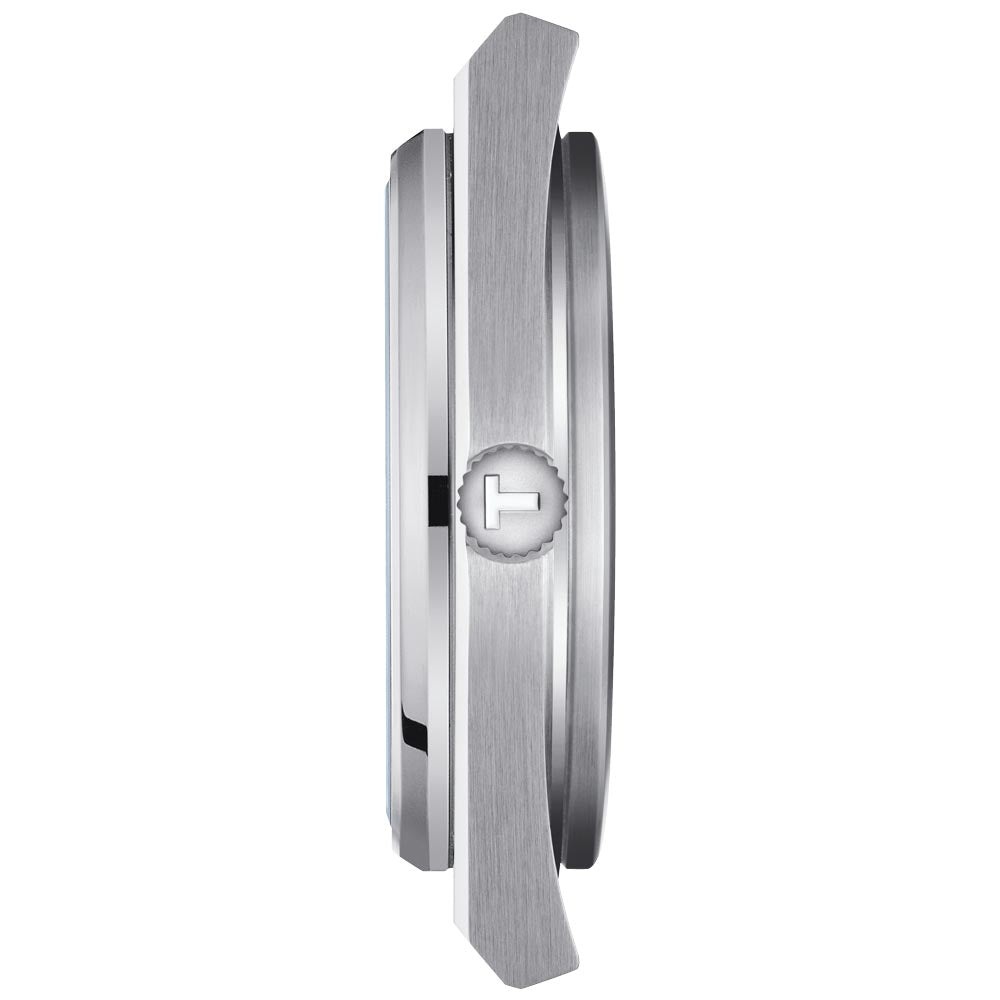 tissot t-classic prx powermatic 80 blue dial 40mm automatic gents watch side of case view