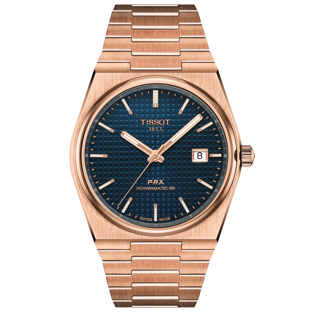 Tissot PRX Powermatic 80 Blue Dial 40mm Rose Gold PVD Steel Automatic Gents Watch T1374073304100