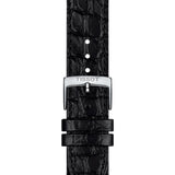tissot everytime 40mm silver dial quartz watch on a black leather strap tang clasp image