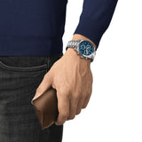 tissot pr516 40mm blue dial quartz chronograph watch lifestyle image