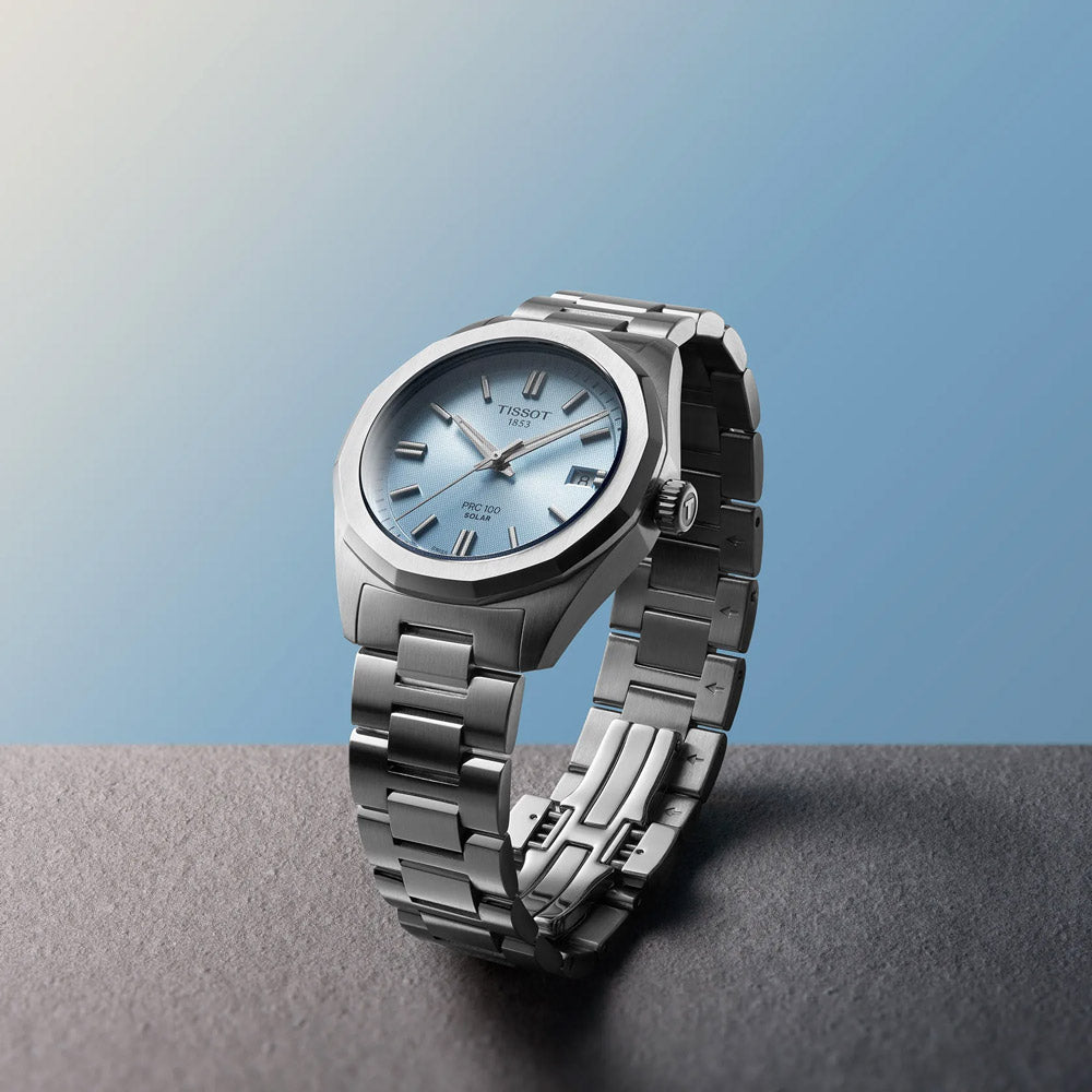 Tissot PRC 100 Solar 34mm Ice Blue Dial Ladies Quartz Watch T1518221135100