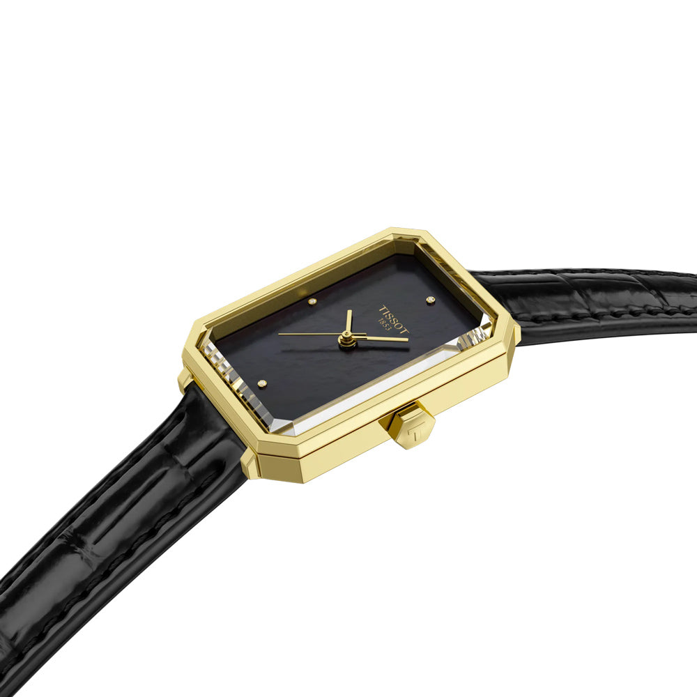 Tissot SRV 30mm Black MOP Dial Yellow Gold PVD Steel Ladies Quartz Watch T1601103612600