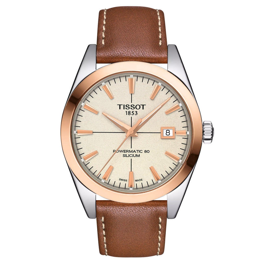 Tissot Gentleman Powermatic 80 Silicium 40mm Cream Dial 18ct Rose Gold & Steel Automatic Gents Watch T9274074626100