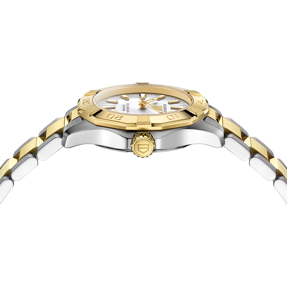 TAG Heuer Aquaracer Professional 100 Solargraph 28mm MOP Dial 18ct Gold & Steel Quartz Ladies Watch WBP1423.BB0006