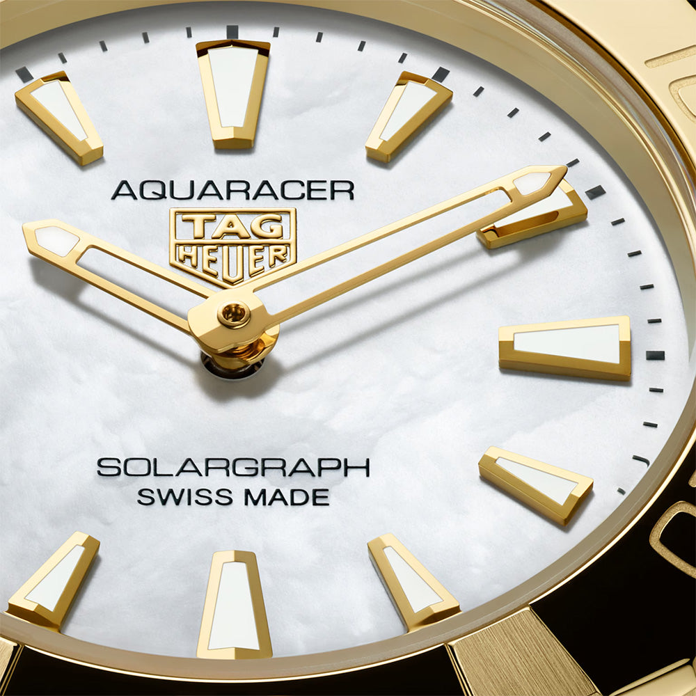 TAG Heuer Aquaracer Professional 100 Solargraph 28mm MOP Dial 18ct Gold & Steel Quartz Ladies Watch WBP1423.BB0006